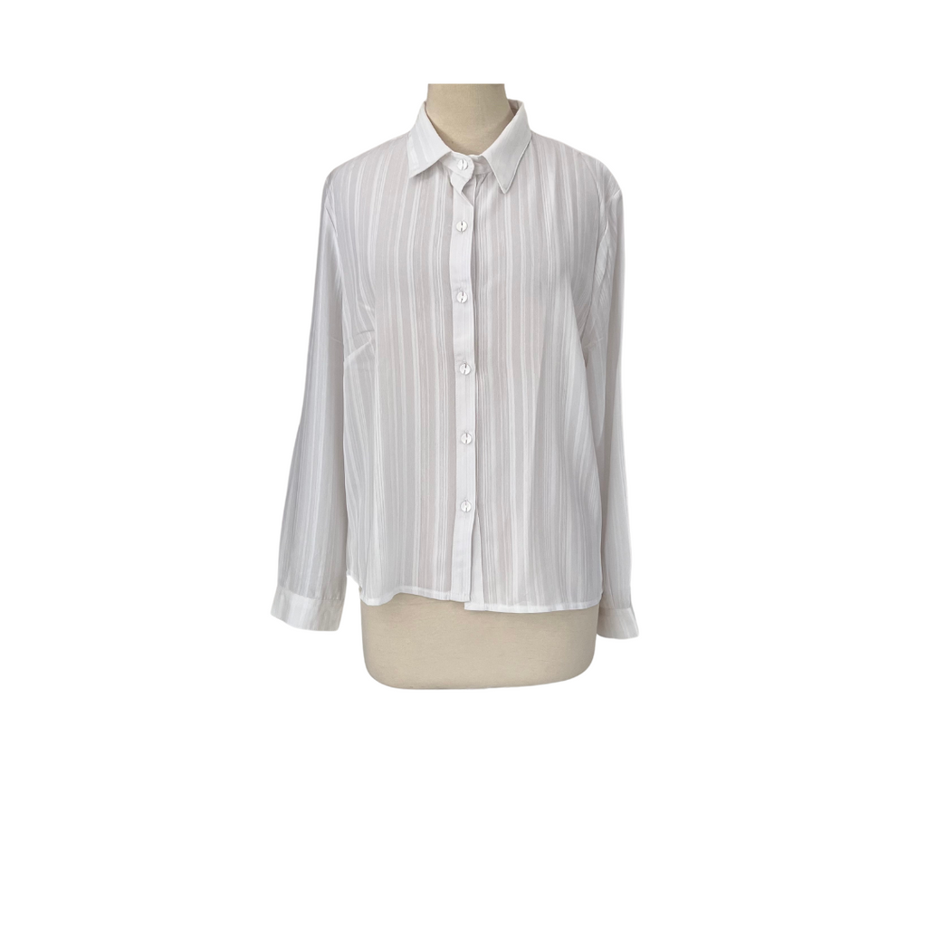 OGALLAR White Semi Sheer Button Down Collared Shirt | Gently Used |