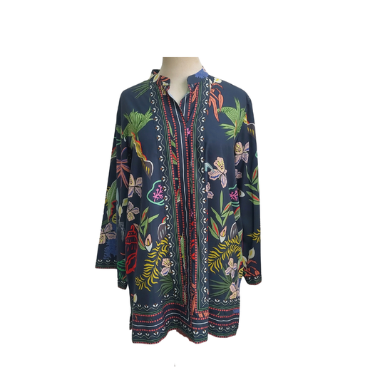 Solids Navy Blue And Leaf Print Outfit (2 Pieces) | Like New |