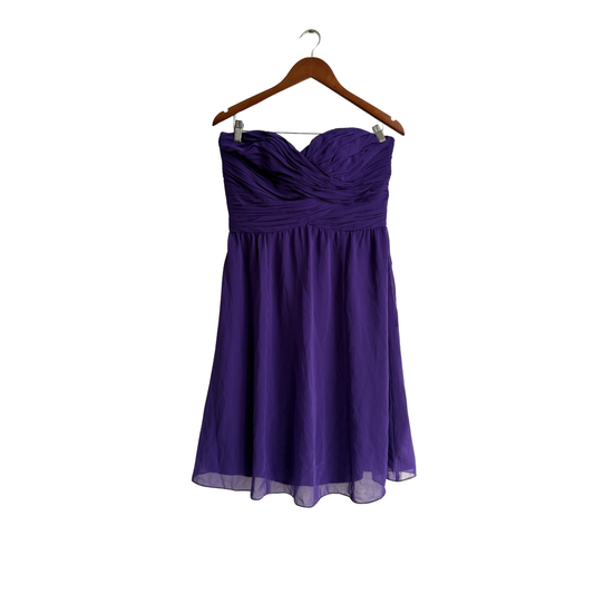 Ralph Lauren Purple Ruched Strapless Cocktail Knee Length Dress | Gently Used |