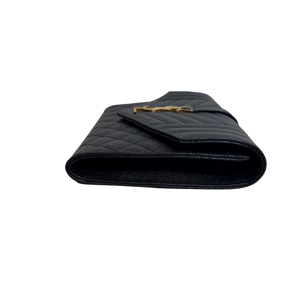 Saint Laurent Black Cassandre Matelassé Leather Clutch | Brand New |