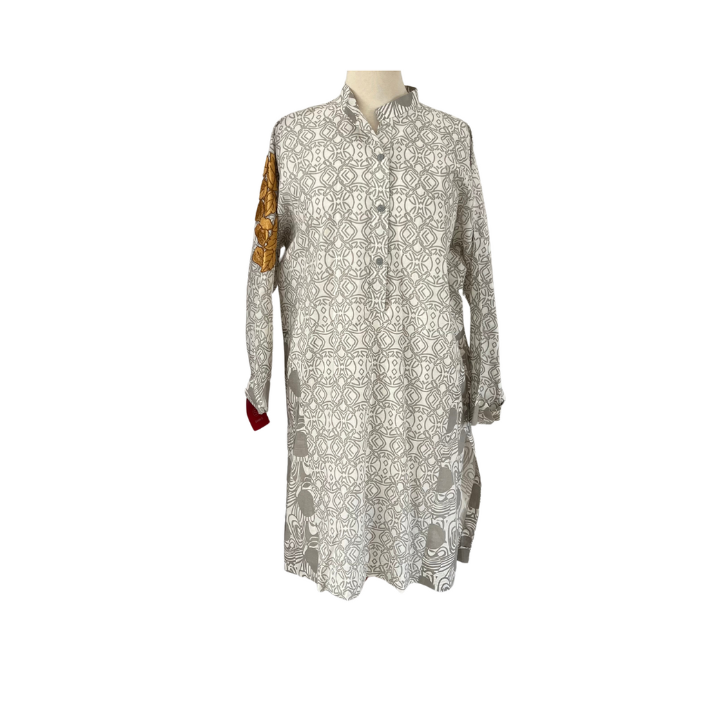 Sanam Chaudhri Grey & White Block Print Kurta | Brand New |