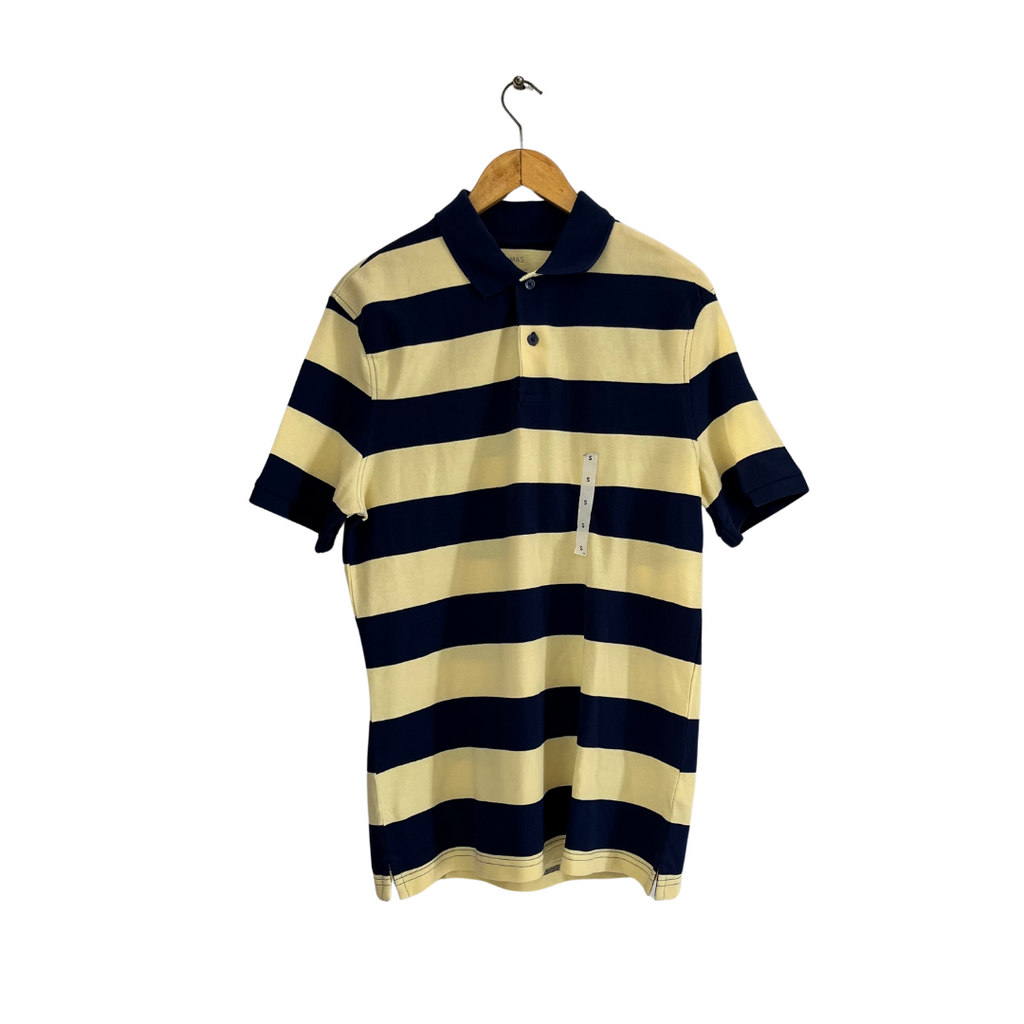 Marks & Spencer Men's Blue & Yellow Striped Polo Shirt | Brand New |