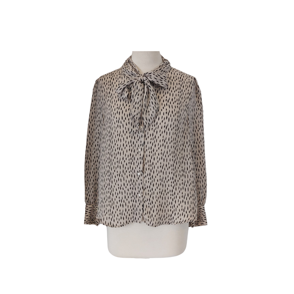 Mango Beige & Black Printed With Neck Tie Top | Like New |