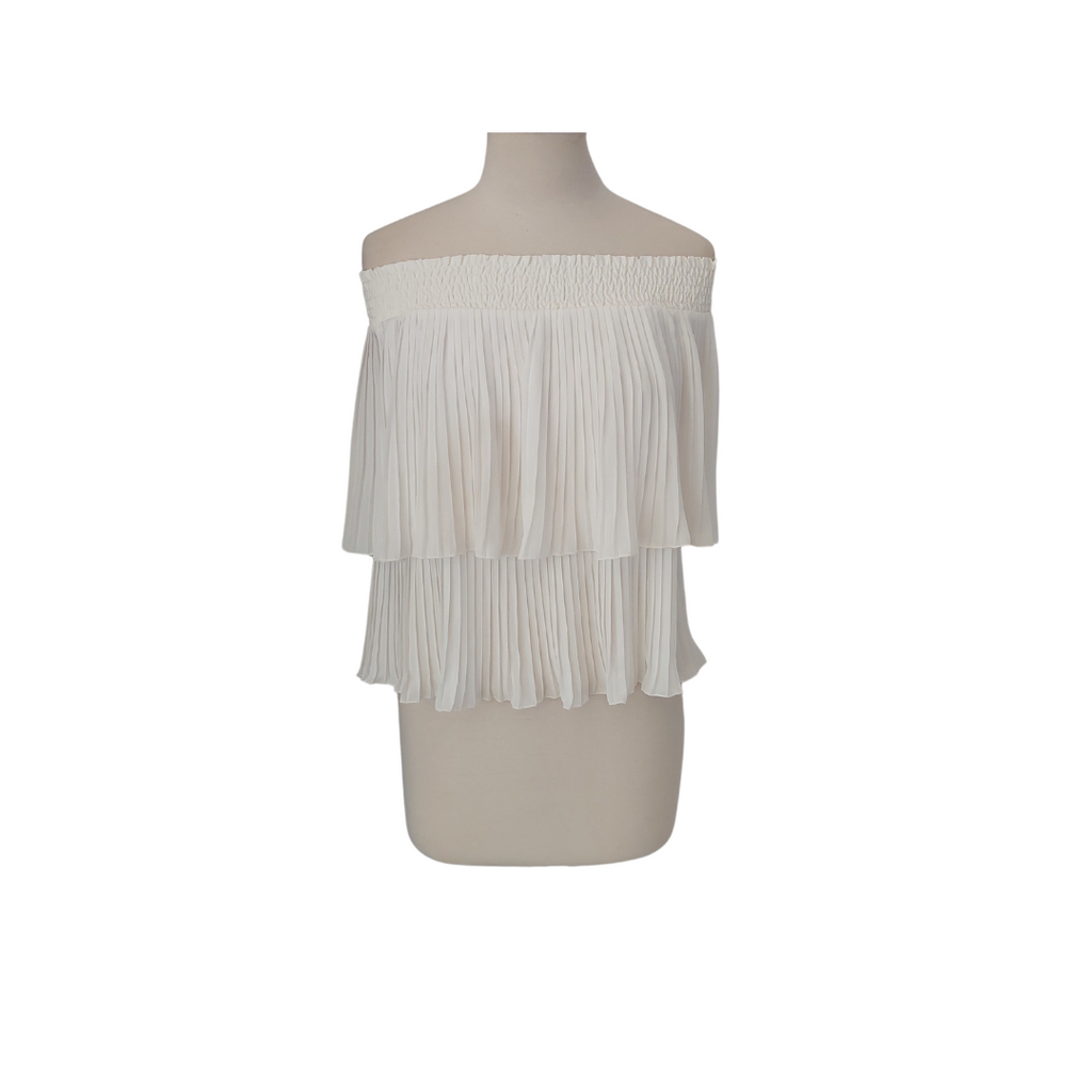 Zara Cream Off Shoulder Pleated Layered Blouse | Brand New |