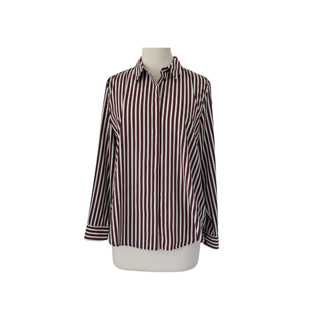 H&M Brown & White Striped Satin Colared Shirt | Gently Used |