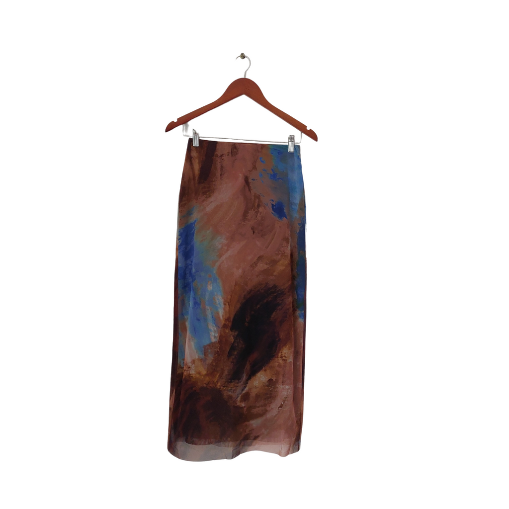 ZARA Brown Abstract Print Net Skirt | Gently Used |