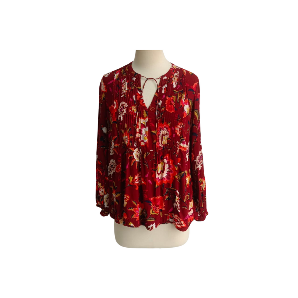 Old Navy Maroon Floral Pleat Detail Blouse | Gently Used |