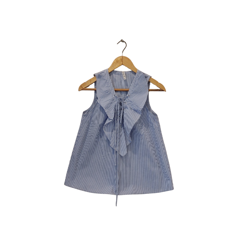 Stradivarius Blue & White Striped Sleeveless Frill Top | Gently Used |