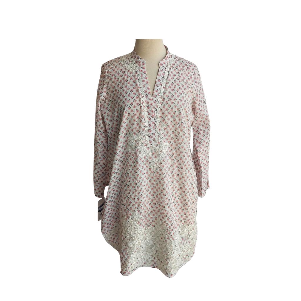 Riffat Aliani White Floral Printed & Lace Detail Kurta | Brand New |
