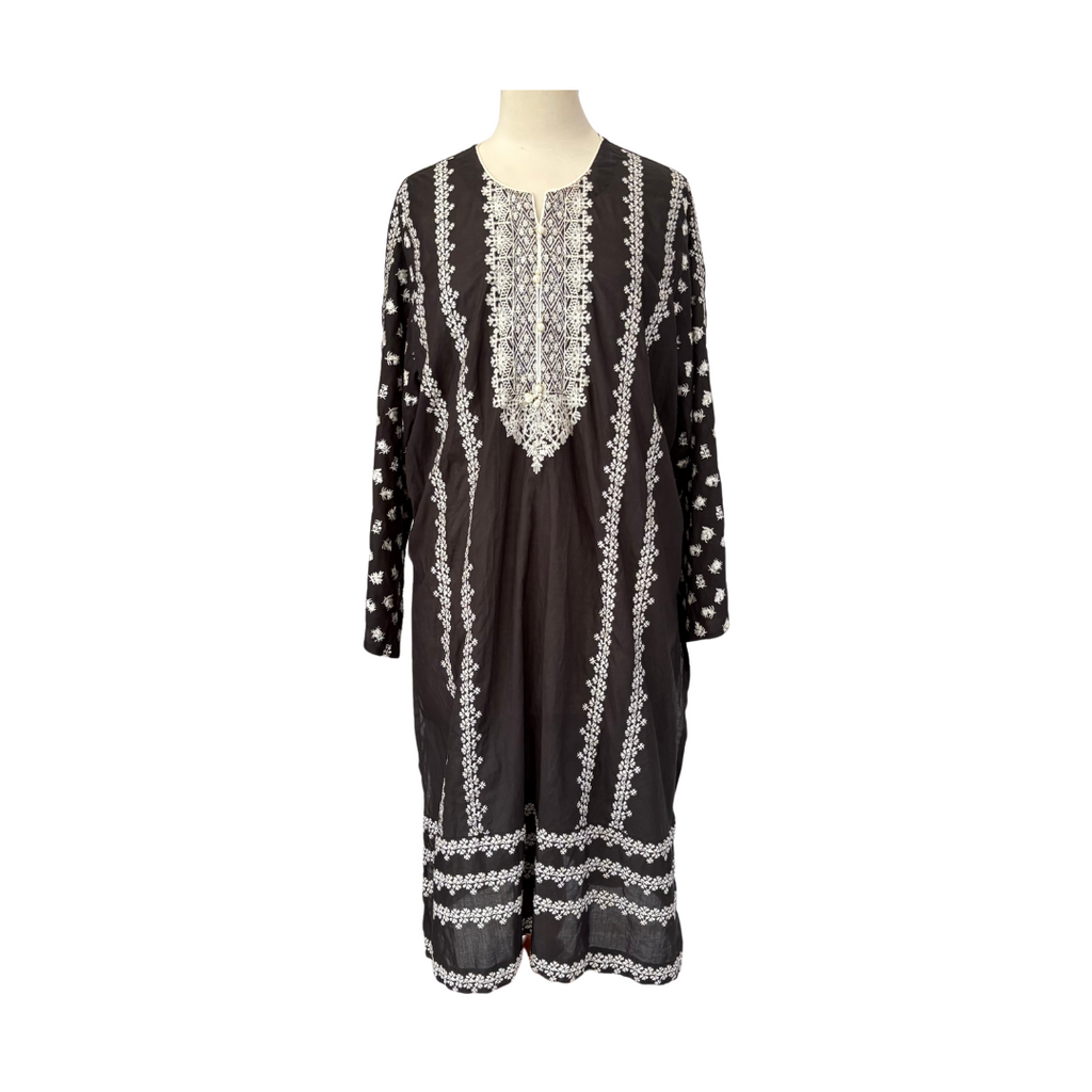 Sana Safinaz Black and White Embroidered Kurta | Gently Used |