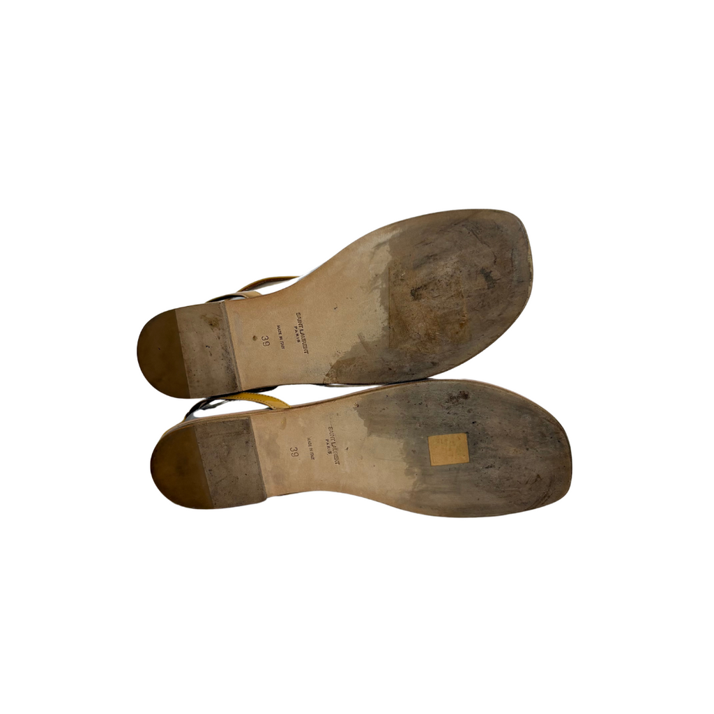 Saint Laurent 'Cassandra' Nude Patent Leather Ankle-strap Sandals | Gently Used |