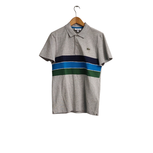 Lacoste Sport Men's Grey & Multi Colour Striped Polo Shirt | Gently Used |