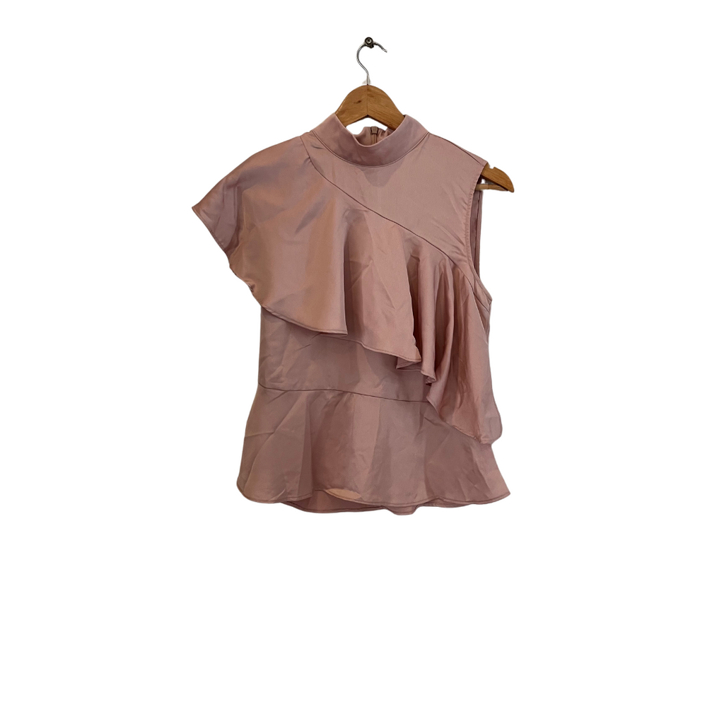 ZARA Blush Pink Satin Frill Sleeveless High-neck Top | Brand New |
