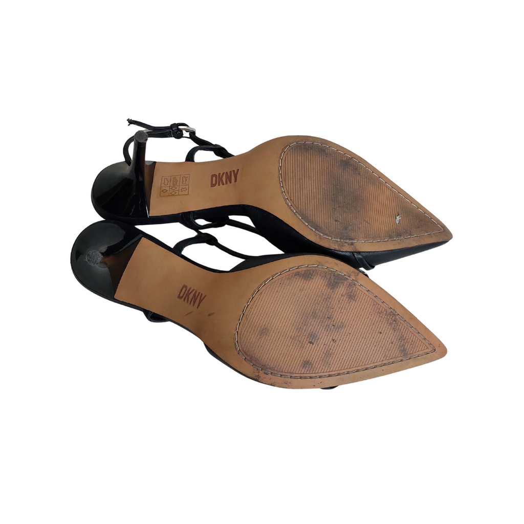 DKNY Black Leather Sling-Back Heels | Pre Loved |