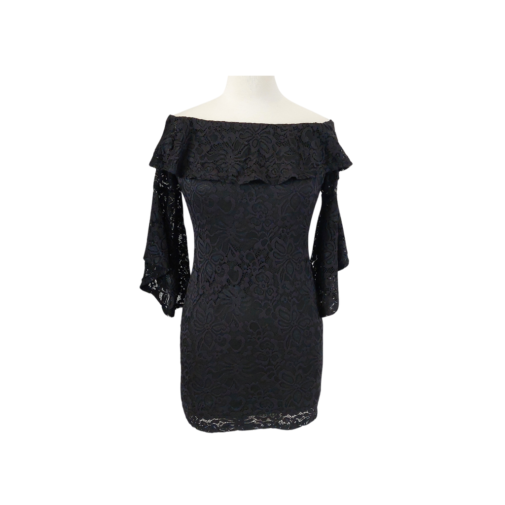 ambiance Black Lace Off-shoulder Knee-length Dress | Gently Used |