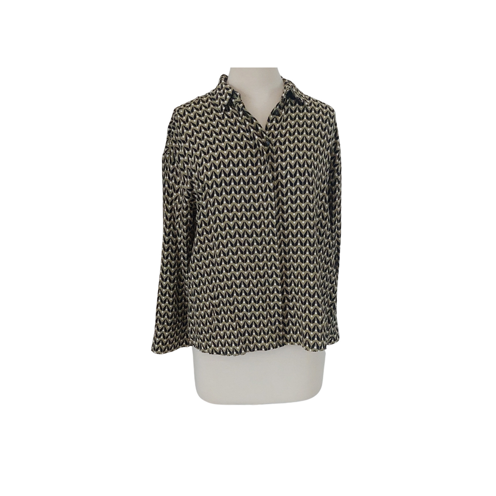 ZARA Green & Black Printed Collared Button Up Top | Pre Loved |