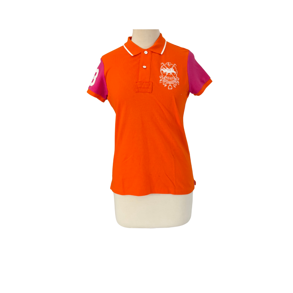 Ralph Lauren Orange & Pink Skinny Polo Shirt | Pre Loved |