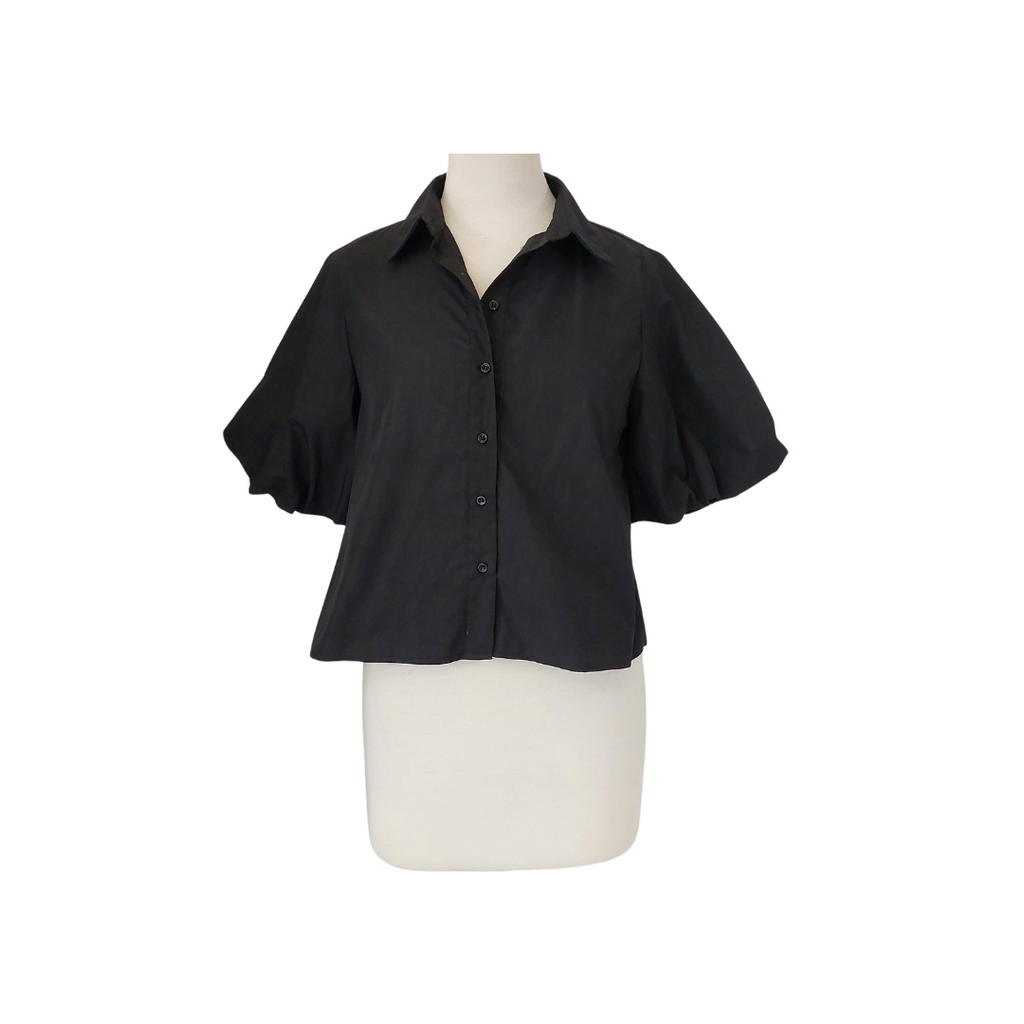 ZARA Black Puffed Sleeves Collared Button Down Top | Pre Loved |