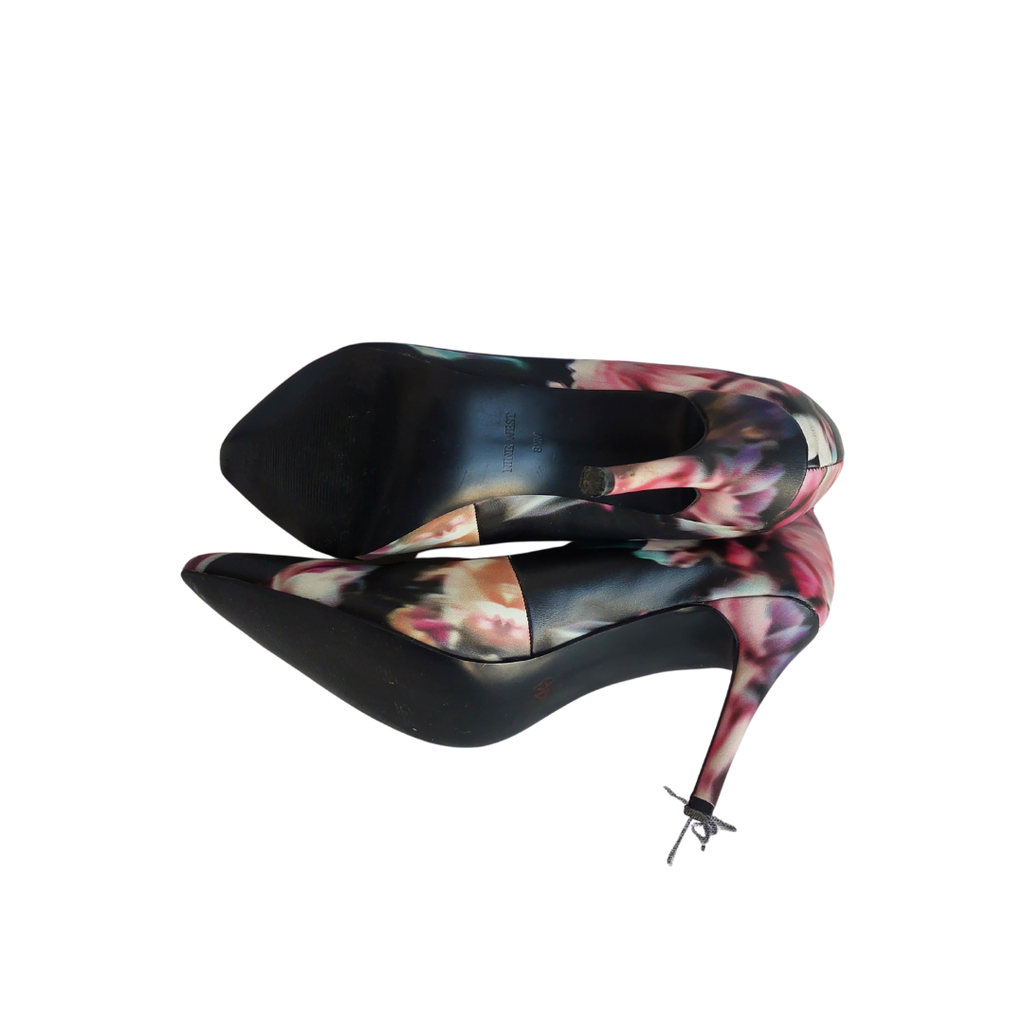 Nine West Black Floral Pattern Heels | Pre Loved |