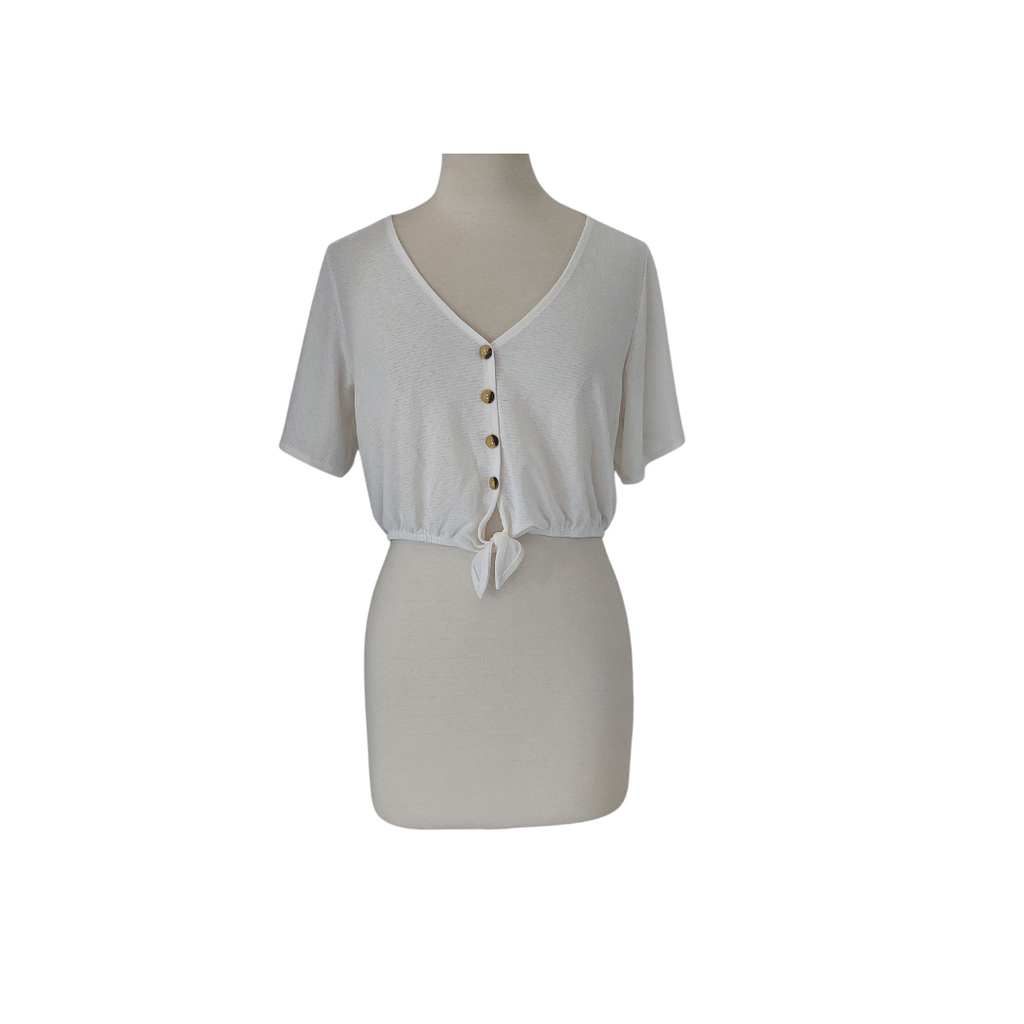 H&M White Cropped Front Knot Top | Brand New |