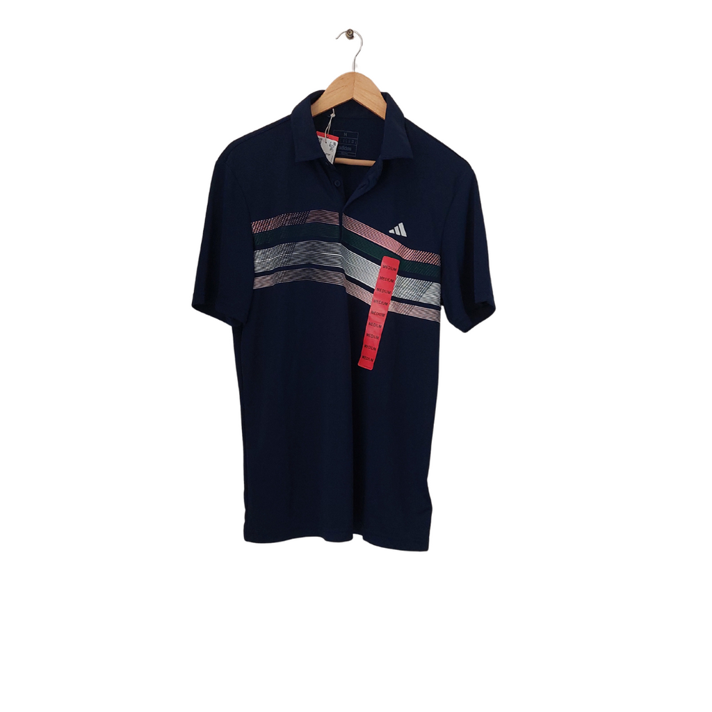 Adidas Men's Navy Dri Fit Core Chest Strap Collared Shirt | Brand New |