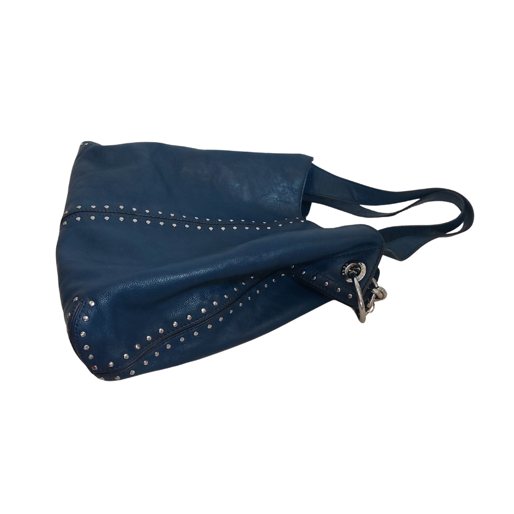 Michael Kors Astor Navy Blue Leather Silver Studded Hobo Bag | Pre Loved |
