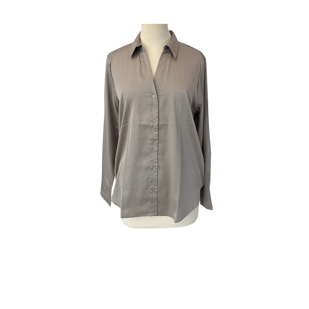 H&M Grey Satin Collared Top | Pre Loved |