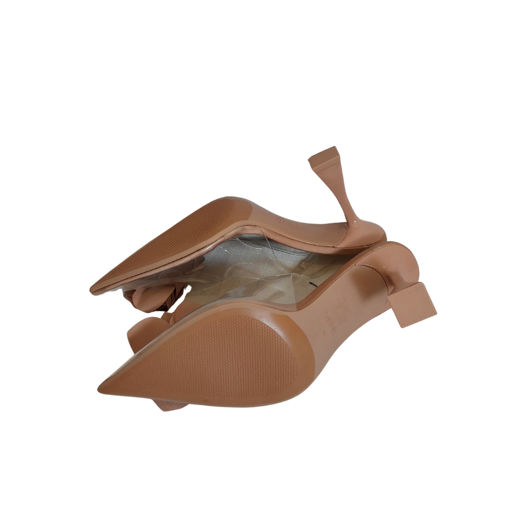 Zara Beige Pointed Toe Embellished Slingback Heels | Like New |