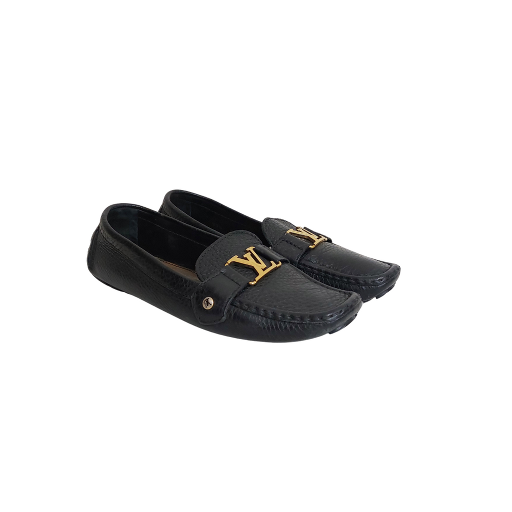 Louis Vuitton Black Pebbled Leather Monte Carlo Driving Moccasins | Pre Loved |