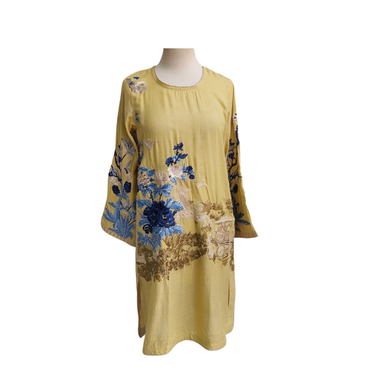 Sana Safinaz Lime Green & Blue Embroidered Kurta | Brand New |
