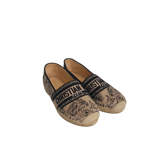 Dior Beige/Black Oblique Embroidered Canvas Granville Espadrilles | Like New |