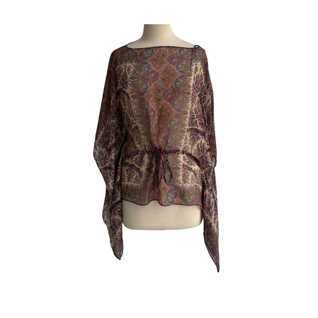 ZARA Multi-Color Printed 100% Silk Poncho Top | Gently Used |
