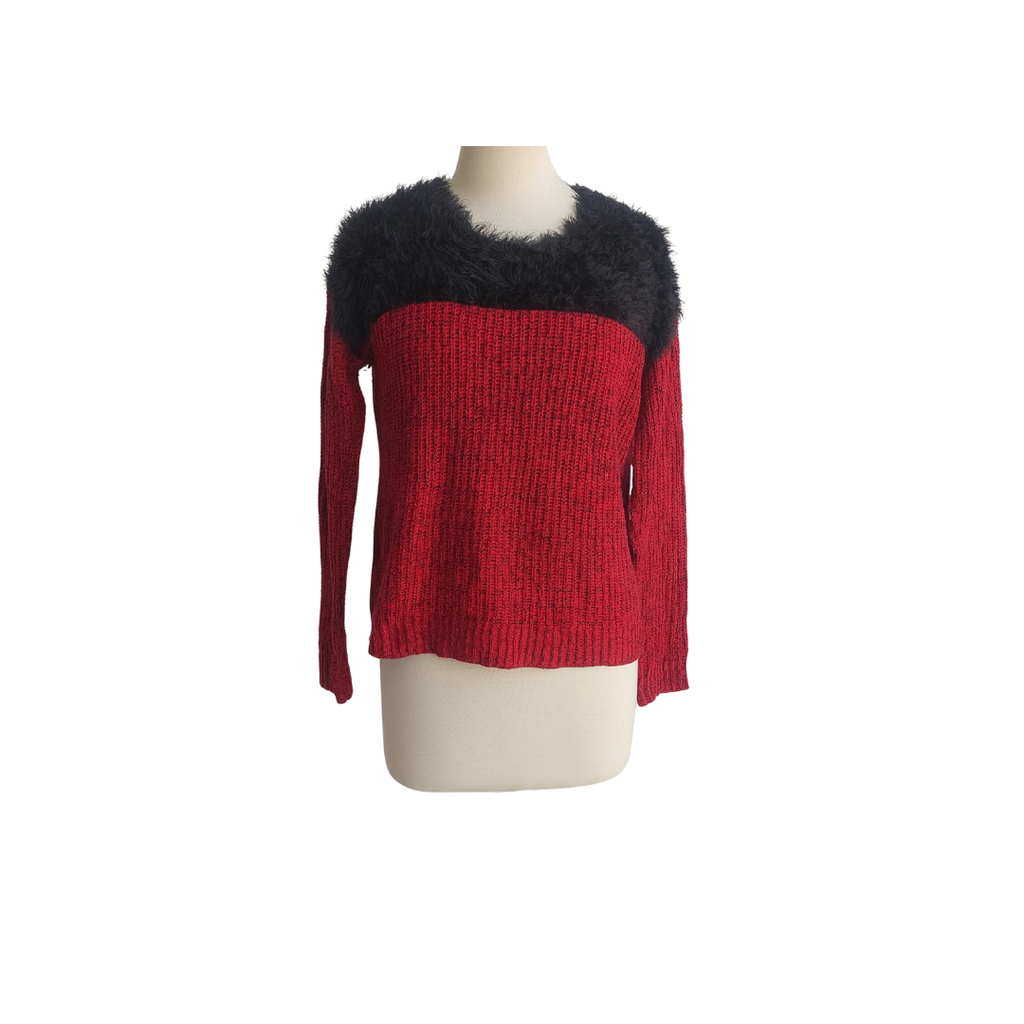 Two By Vince Camuto Red & Black Fur Sweater | Gently Used |