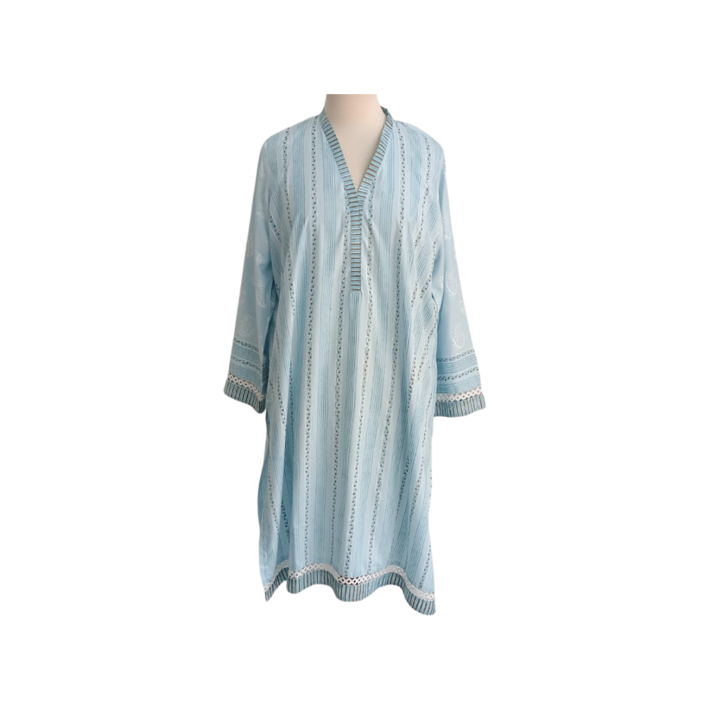 Blocked Light Blue Printed Kurta | Gently Used |