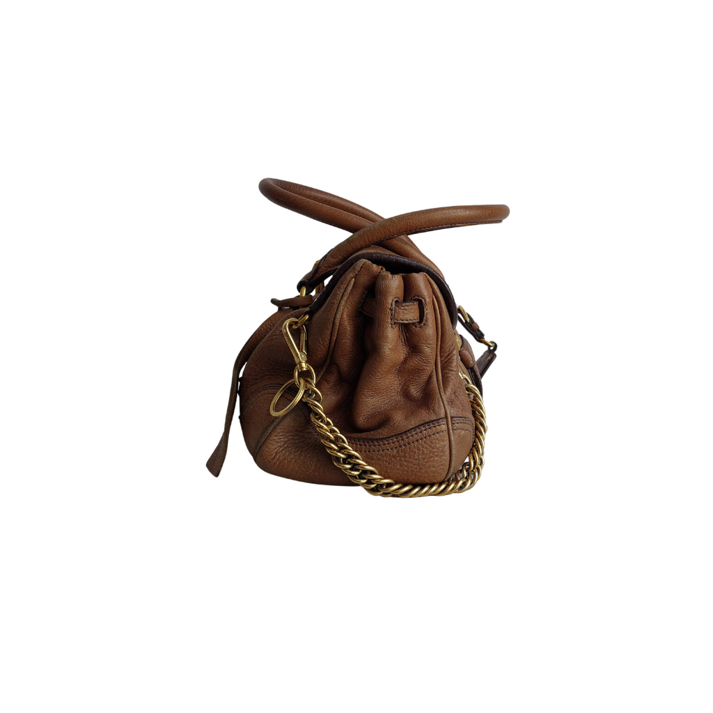 Prada Brown Cervo Leather Dragon Satchel Bag | Pre Loved |
