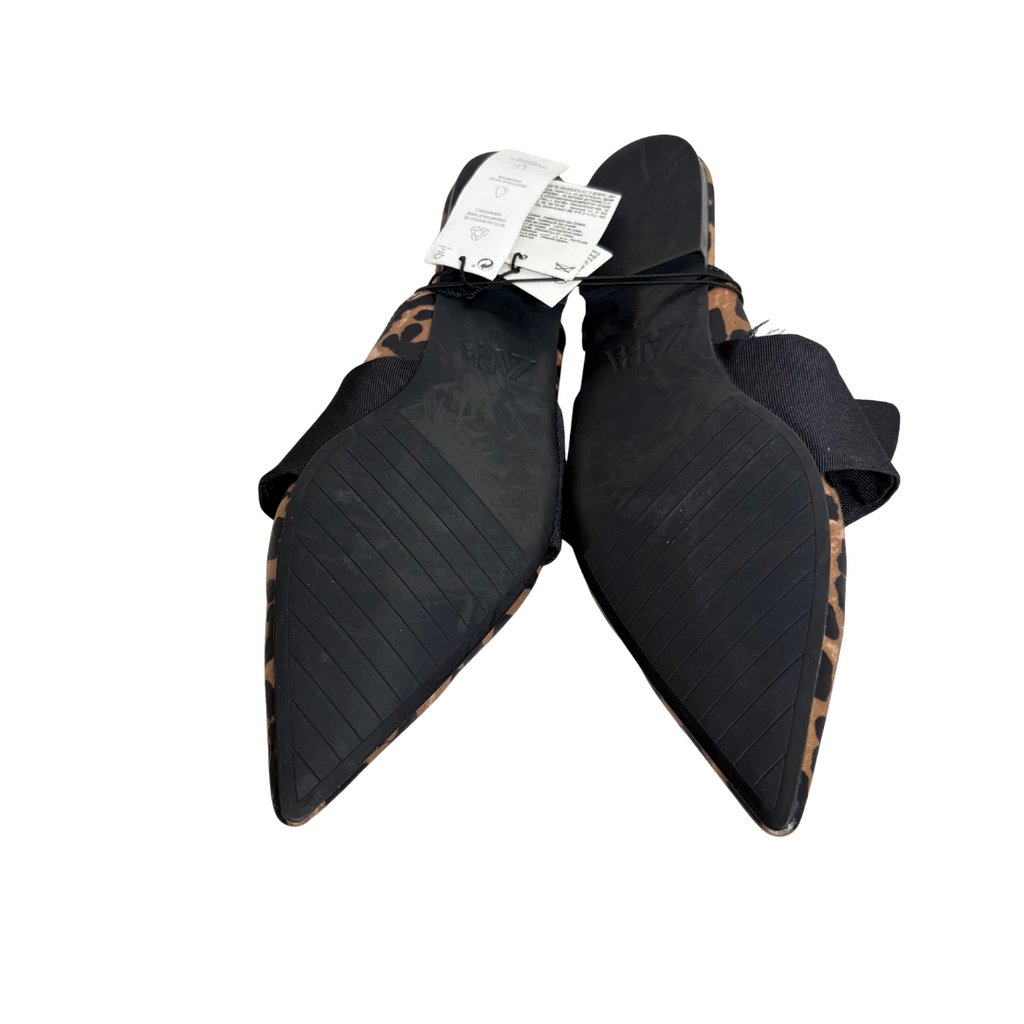 ZARA Leopard Print Bow Flat Mules | Brand New |