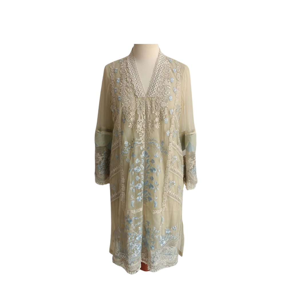 Sana Safinaz Beige Net Embroidered & Embellished Shirt (2 Pieces) | Pre Loved |