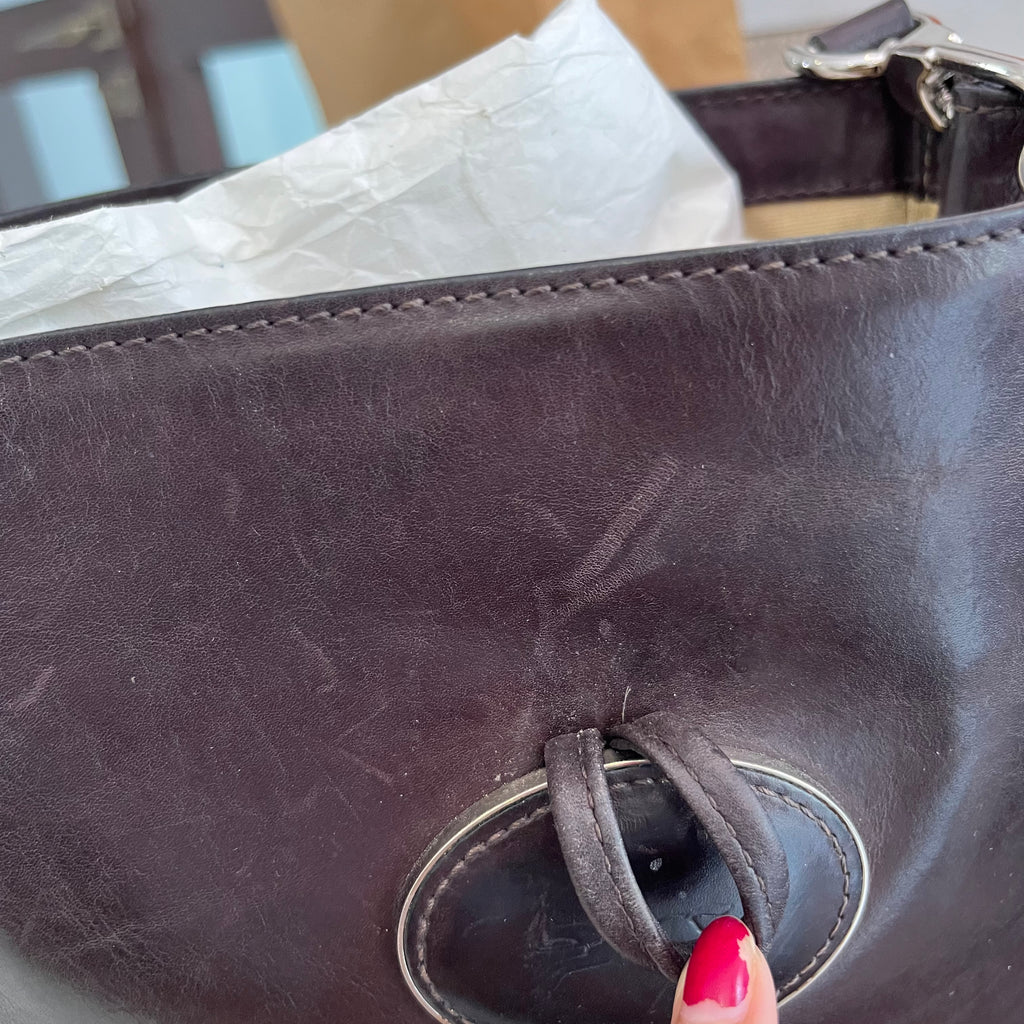 Longchamp Dark Brown Leather Crossbody Bag | Pre Loved |