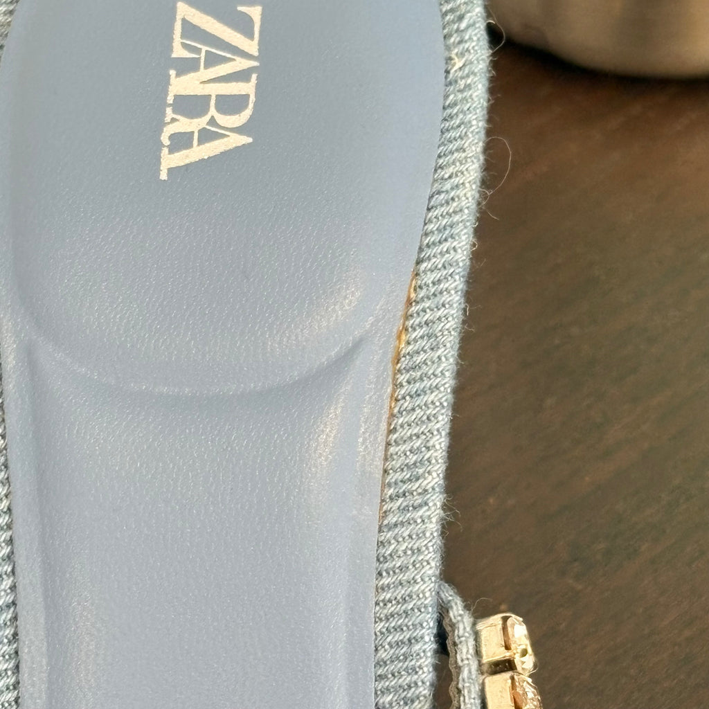 ZARA Blue Rhinestones & Denim Sandals | Brand New |