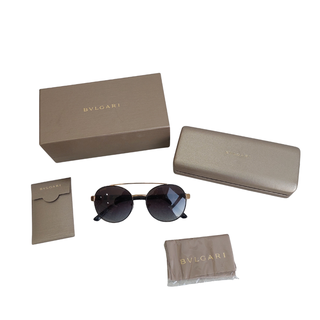 Bvlgari Black Gold Jeweled Double Bridge 6085-B Aviator Sunglasses | Pre Loved |