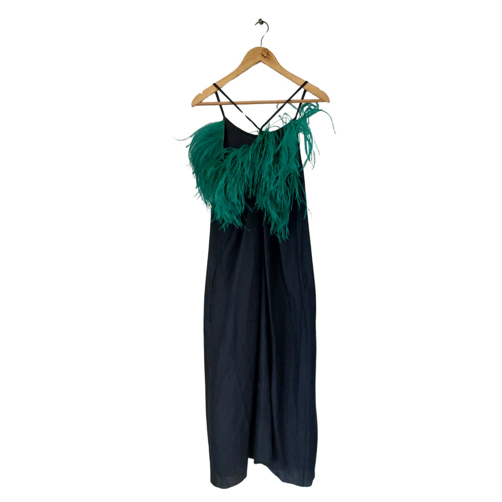 Muse Navy & Green Feather Sleeveless Dress | Pre Loved |