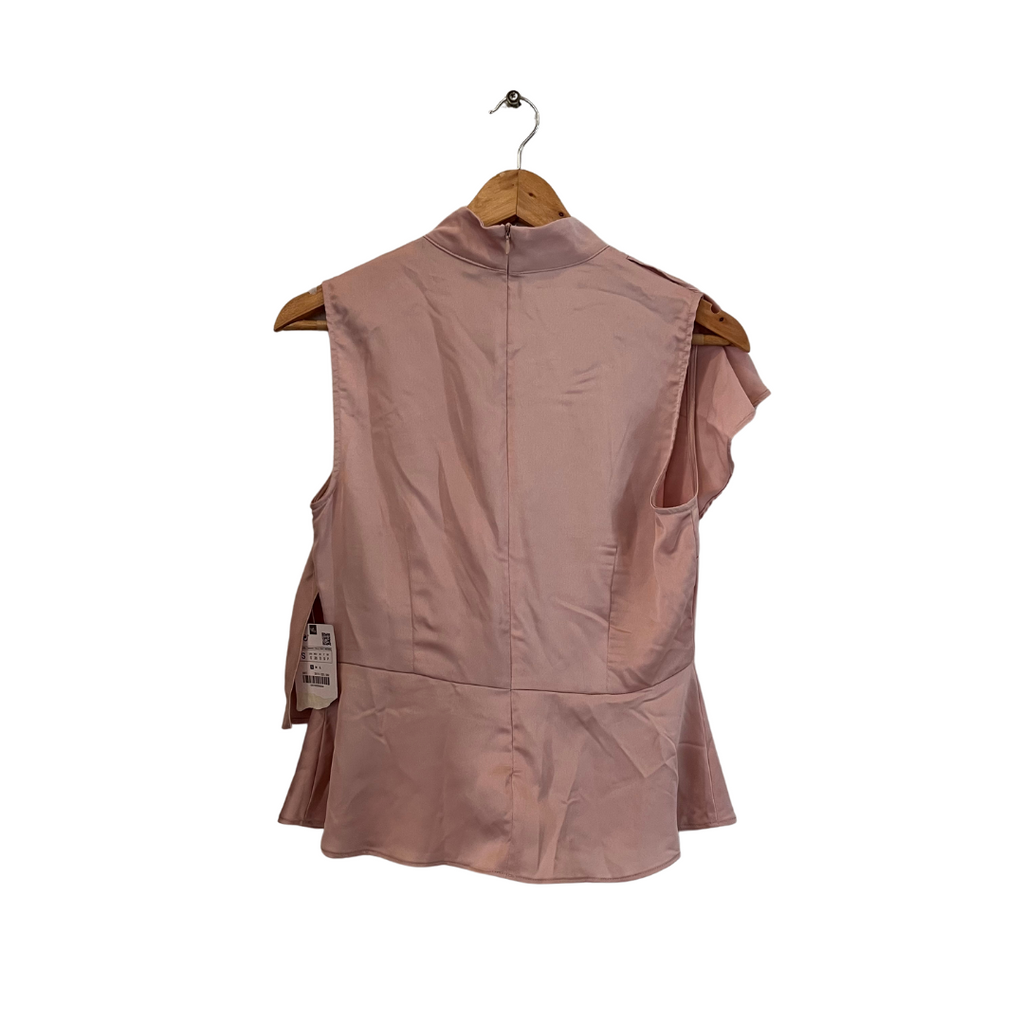 ZARA Blush Pink Satin Frill Sleeveless High-neck Top | Brand New |