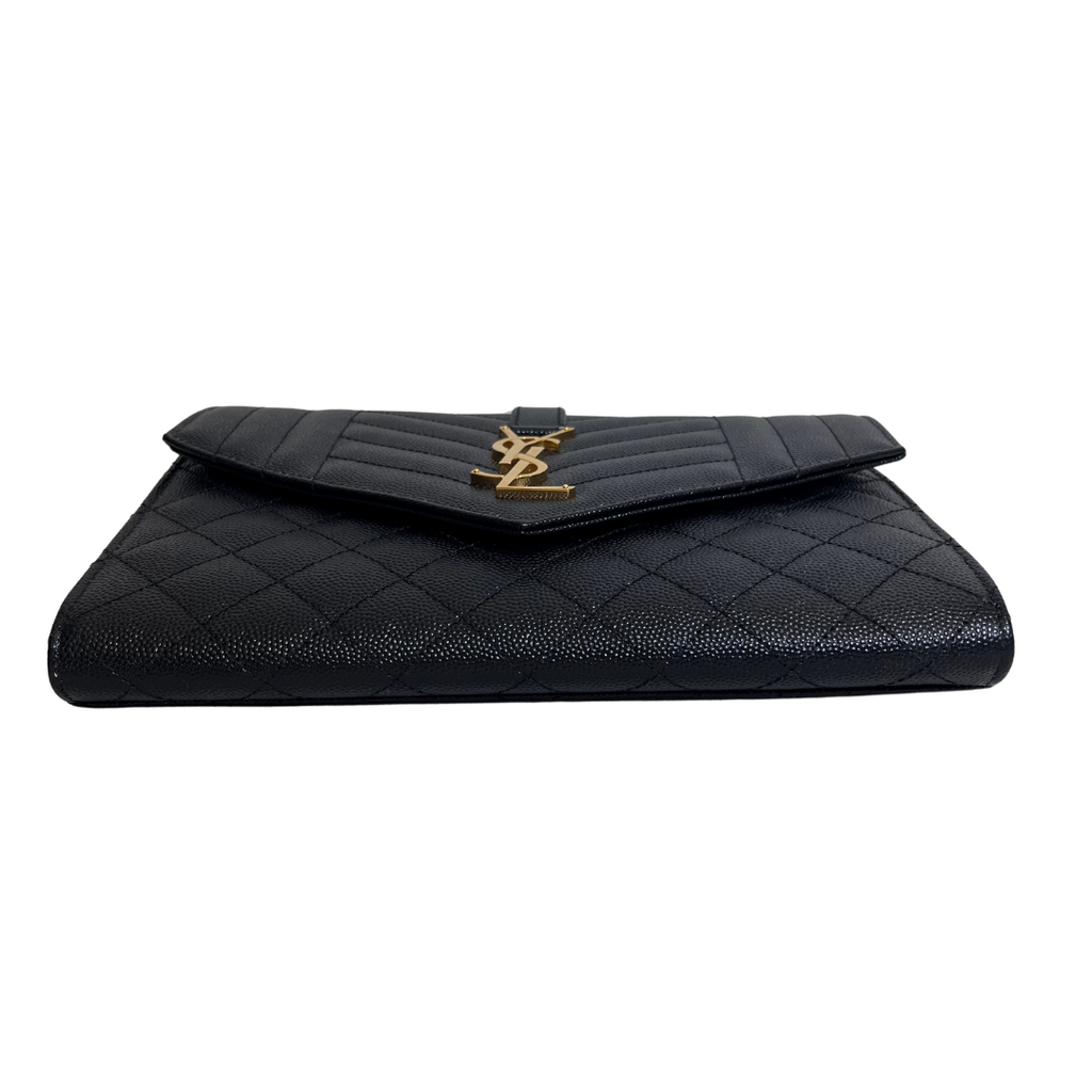 Saint Laurent Black Cassandre Matelassé Leather Clutch | Brand New |
