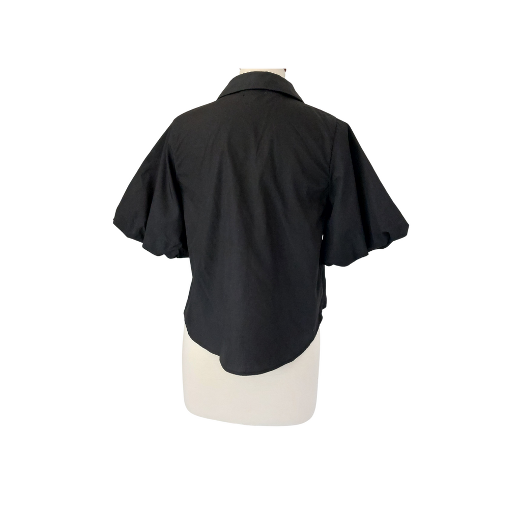 ZARA Black Puffed Sleeves Collared Button Down Top | Pre Loved |