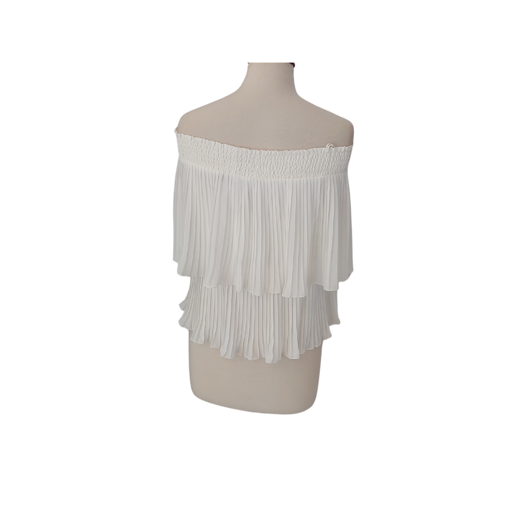 Zara Cream Off Shoulder Pleated Layered Blouse | Brand New |