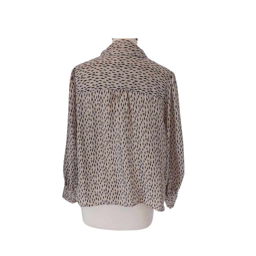 Mango Beige & Black Printed With Neck Tie Top | Like New |