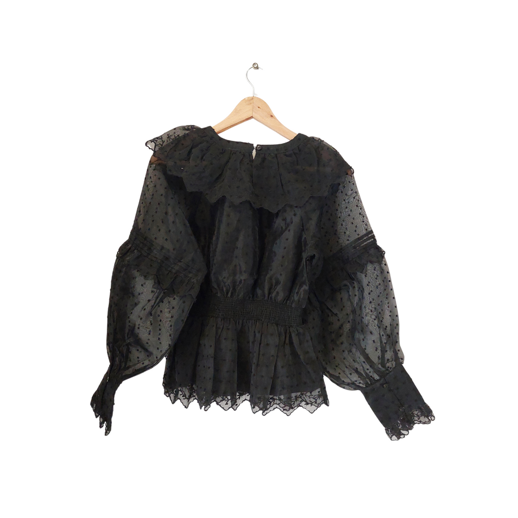 TopShop Black Semi-Sheer Textured Peplum Top | Gently Used |