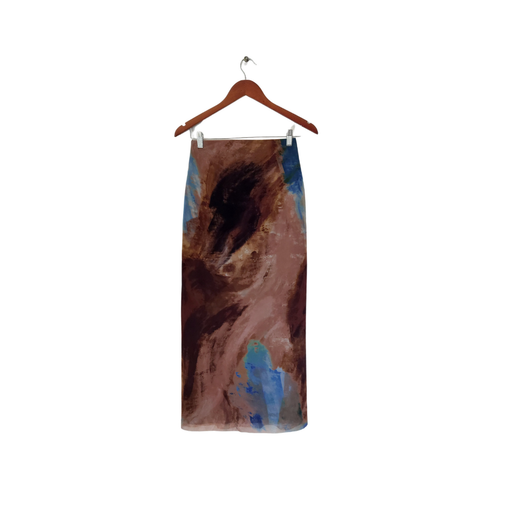 ZARA Brown Abstract Print Net Skirt | Gently Used |