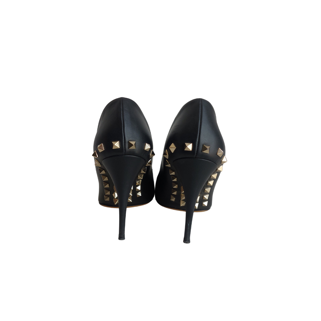 Valentino Black Leather Rockstud Pointed Toe Pumps | Pre Loved |