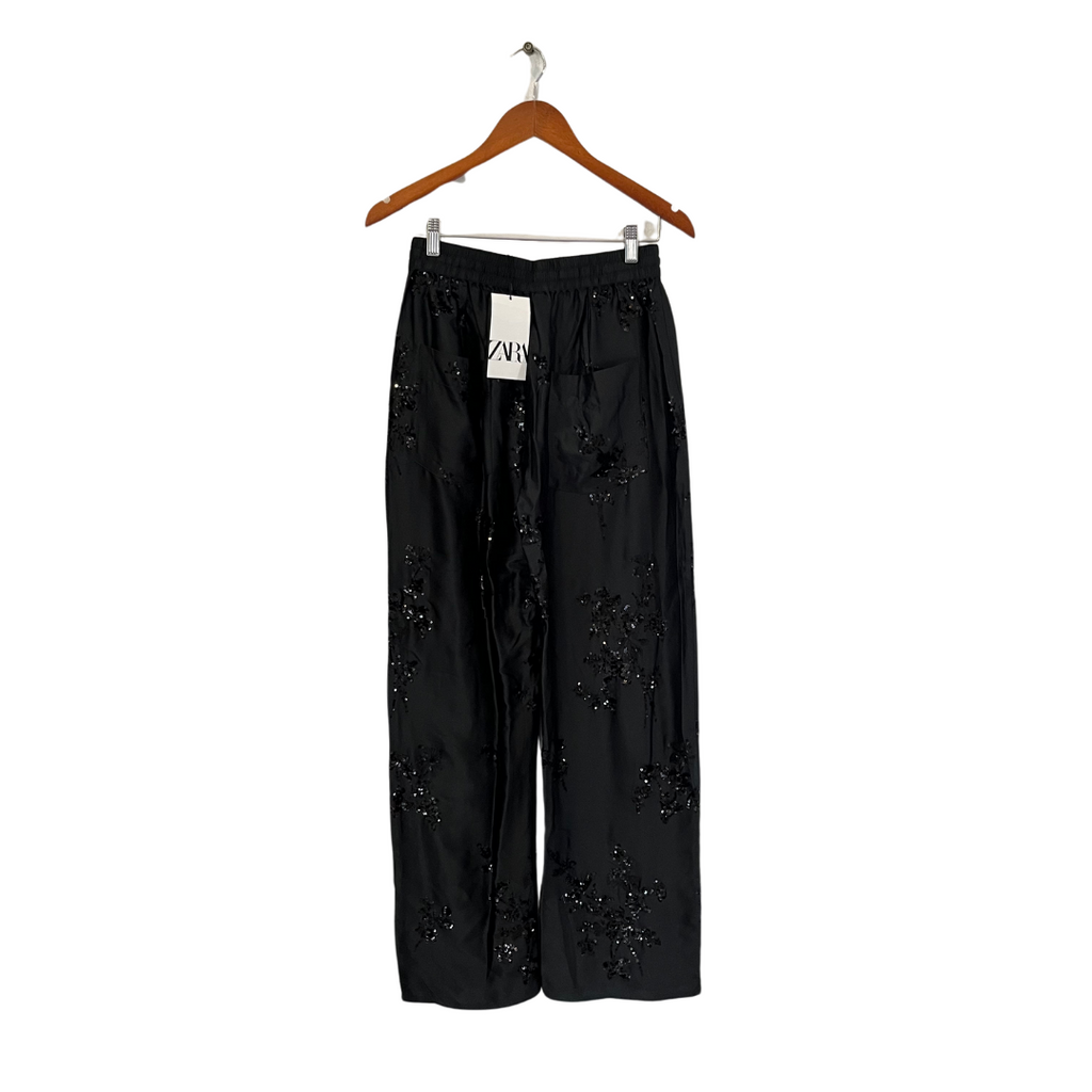 ZARA Dark Grey Sequins Satin Pants | Brand New |